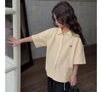 Camicia a maniche corte per ragazze con colletto con ricamo floreale e farfalla, adatta per primavera/estate, per il ritorno a scuola 8Y,9Y,10Y,11Y,12YColore unicoMiscele di cotone