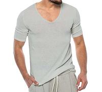 Camicia a maniche corte pullover da uomo moda quotidiana primavera ed estate casual maniche corte scollo a V tinta unita maglietta top per sport indoor outdoor vita quotidiana, Grigio, 3XL