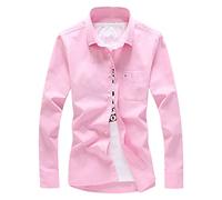Camicia a maniche da uomo semplice casual, No. 8 Rosa, XL