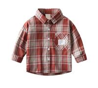 Camicia a maniche lunghe a quadri per ragazzi, elegante, comoda, alla moda, per bambini, scuola, tempo libero, Colore: rosso, 6-7 Anni