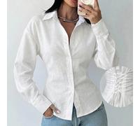 Camicia a maniche lunghe a righe blu e bianche da donna, camicia con vita annodata, camicia casual da pendolare, camicia da vacanza, camicia a righe con vita stretta, adatta per primavera, estate, aut