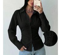 Camicia a maniche lunghe a righe blu e bianche da donna, camicia con vita annodata, camicia casual da pendolare, camicia da vacanza, camicia a righe con vita stretta, adatta per primavera, estate, aut