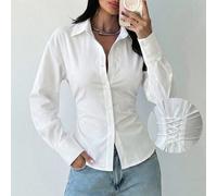 Camicia a maniche lunghe a righe blu e bianche da donna, camicia con vita annodata, camicia casual da pendolare, camicia da vacanza, camicia a righe con vita stretta, adatta per primavera, estate, aut