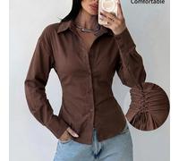 Camicia a maniche lunghe a righe blu e bianche da donna, camicia con vita annodata, camicia casual da pendolare, camicia da vacanza, camicia a righe con vita stretta, adatta per primavera, estate, aut