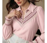 Camicia a maniche lunghe casual e versatile da donna, in maglia a trecce con colori a contrasto, outfit primaverile, bluse eleganti per signore, abbigliamento casual da donna, blu L,M,S,XLGeometricoTe