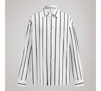 Camicia a maniche lunghe classica da uomo a righe bianche e nere, con aspetto di lino e abbottonatura, adatta per l'ufficio casual e i pendolari, stile old money per tutte le stagioni, regalo di Natal