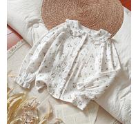 Camicia a maniche lunghe con colletto Peter Pan beige per ragazze e adulti, adatta per primavera e autunno. Interamente stampata con piccoli motivi floreali, ha uno stile fresco e campestre. Il collet