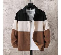 Camicia a maniche lunghe con colletto polo, stile casual, con blocchi di colore e patchwork, adatta per ragazzi adolescenti, versatile per ogni occasione come pendolarismo, scuola, casual, viaggio, al