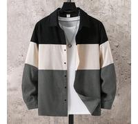 Camicia a maniche lunghe con colletto polo, stile casual, con blocchi di colore e patchwork, adatta per ragazzi adolescenti, versatile per ogni occasione come pendolarismo, scuola, casual, viaggio, al