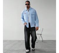 Camicia a maniche lunghe con righe verticali e spalle cadenti, con ricamo di Los Angeles, casual autunnale per lo streetwear quotidiano e lo stile campus, regalo perfetto per il fidanzato. Camicia a r
