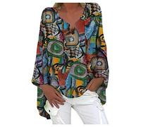 Camicia a maniche lunghe con scollo a V, con stampa Boho, multicolore, L