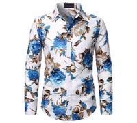 Camicia a maniche lunghe con stampa floreale da uomo Camicia a maniche lunghe con stampa floreale fantasia floreale da uomo Camicie casual Camicia a maniche lunghe con stampa floreale fantasia da uomo