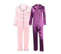 Camicia a Maniche Lunghe da Autunnale da Donna, Set da Cardigan con Risvolto Casual in Tinta Unita igiama Natale Coppia (D, L)