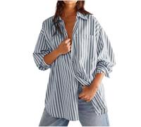 Camicia a maniche lunghe da donna, con bottoni, oversize, a righe, per il tempo libero, vestibilità larga, per donne paffute, ufficio, con tasca, grigio., S