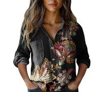 Camicia a maniche lunghe da donna con stampa retrò camicetta motivo floreale abbottonata top larghi scollo a V colletto con risvolto eleganti camicette stile casual leggero estate autunno tutti i