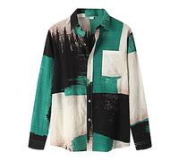 Camicia a maniche lunghe da uomo a maniche lunghe con stampa con colletto rovesciato, colore casual, camicetta da ufficio, abbigliamento da lavoro morbido e confortevole, Verde, L