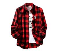 Camicia a maniche lunghe da uomo a quadri, casual, per il tempo libero, per le vacanze, abbigliamento da uomo alla moda, Colore: rosso, XXL