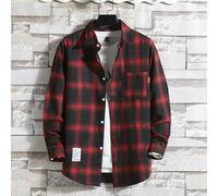Camicia a maniche lunghe da uomo a quadri estiva con protezione solare leggera casual con bottoni, stile Hong Kong, moda alla moda per tutti i giorni per il tempo libero incontri feste rosso nero (L