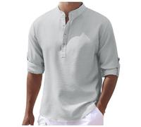 Camicia a maniche lunghe da uomo, camicetta polo da uomo Europa e Stati Uniti Stand Button Down Ananas Plaid Shirt Casual Business Trend Shirt, grigio., L