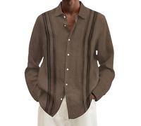 Camicia a maniche lunghe da uomo casual a maniche lunghe da spiaggia con stampa cocco camicia top ufficio camicetta abbigliamento da lavoro morbido e confortevole, Marrone, 3XL