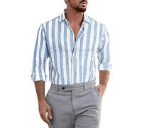Camicia a maniche lunghe da uomo, estiva, da uomo, a maniche lunghe, leggera, per il tempo libero, a righe, casual, con bottoni, vestibilità normale, moderna, per attività all'aria aperta, casual, da