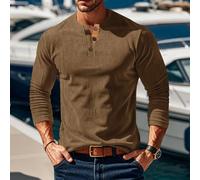 Camicia a maniche lunghe da uomo, foderata in pile, tinta unita, strato base in velluto caldo per il freddo (L marrone)