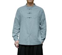 Camicia a maniche lunghe da uomo in cotone e lino stile cinese con bottone a rana retrò alla moda, EN8, S