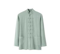 Camicia a maniche lunghe da uomo in stile cinese retrò in cotone e lino Hanfu Tai Chi Zen, Luce EN8, L