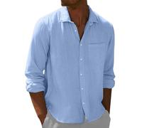 Camicia a maniche lunghe da uomo, nera, in cotone, con revers, con bottoni, camicia da lavoro casual, in tinta unita, camicia tradizionale, comoda camicia primaverile per il tempo libero e la vita