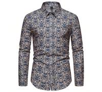 Camicia a maniche lunghe da uomo per eventi formali di affari e feste, stampa retrò con viti raffinata e lussuosa, camicia a maniche lunghe, autunno, cerimonia L,M,S,XL,XXLTessuto