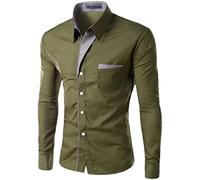 Camicia A Maniche Lunghe Degli Uomini Slim Fit Design Formale Abito Casual Camicia Esercito GN 70-80kg 3XL