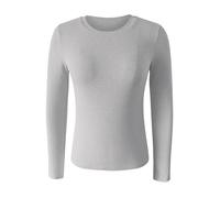 Camicia a Maniche Lunghe Donna Basic T-Shirts Women's Spring And Summer Pure Color Stripes High Elastic Long Sleeved Undershirt Top Cotone Sottogiacca T-Shirt Elegante Leggeri (Grey M)