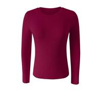 Camicia a Maniche Lunghe Donna Basic T-Shirts Women's Spring And Summer Pure Color Stripes High Elastic Long Sleeved Undershirt Top Cotone Sottogiacca T-Shirt Elegante Leggeri (Wine L)