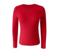 Camicia a Maniche Lunghe Donna Basic T-Shirts Women's Spring And Summer Pure Color Stripes High Elastic Long Sleeved Undershirt Top Cotone Sottogiacca T-Shirt Elegante Leggeri (Red XXL)