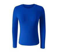 Camicia a Maniche Lunghe Donna Basic T-Shirts Women's Spring And Summer Pure Color Stripes High Elastic Long Sleeved Undershirt Top Cotone Sottogiacca T-Shirt Elegante Leggeri (Blue XL)