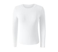 Camicia a Maniche Lunghe Donna Basic T-Shirts Women's Spring And Summer Pure Color Stripes High Elastic Long Sleeved Undershirt Top Cotone Sottogiacca T-Shirt Elegante Leggeri (White L)