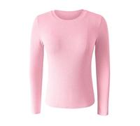 Camicia a Maniche Lunghe Donna Basic T-Shirts Women's Spring And Summer Pure Color Stripes High Elastic Long Sleeved Undershirt Top Cotone Sottogiacca T-Shirt Elegante Leggeri (Pink XXL)