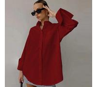 Camicia a maniche lunghe e ampia di colore unito da donna, adatta per colloqui di lavoro, pendolarismo, casual, minimalista, adatta per il ritorno a scuola, laurea, ufficio, primavera, estate e autunn
