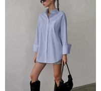 Camicia a maniche lunghe e vestibilità ampia di colore unito da donna, adatta per colloqui di lavoro, pendolarismo, casual minimalista, ideale per il ritorno a scuola, laurea, ufficio, primavera, esta