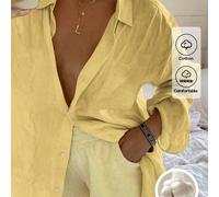 Camicia a maniche lunghe Look Polly da donna, tinta unita, stile casual e alla moda, realizzata in tessuto di cotone tracciabile, adatta per l'autunno, con design con tasche, una scelta ideale per il