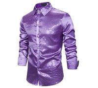 Camicia a maniche lunghe nera da uomo con motivo lucido e bottoni frontali | Un colletto a punta e bottoni frontali completano la superficie lucida con motivo, mentre le maniche lunghe e i polsini con