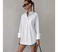 Camicia a maniche lunghe oversize di colore unito per donna, comoda per colloqui di lavoro, pendolarismo e uso casual, minimalista ed elegante, adatta per il ritorno a scuola, ideale per la primavera,