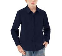 Camicia a maniche lunghe per bambini, classica, con colletto e bottoni, per uniforme scolastica, 5-14 anni, Blu navy, 11-12 Anni