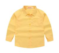 Camicia a maniche lunghe per ragazzi con bottoni, tinta unita, colletto estivo, cappotti, top per bambini, per la scuola, leggera, casual, con tasche, Giallo, 9-10 Anni
