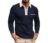 Camicia a maniche lunghe pullover da uomo casual tinta unita a maniche lunghe in cotone con colletto rialzato Top formale Camicia da uomo per sport indoor outdoor vita quotidiana, Marina Militare, 3XL