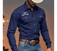 Camicia a maniche lunghe stile western da uomo, camicia western da uomo, camicia da cowboy, camicia da rodeo, camicia da cowboy Carter, camicia western blu navy L,M,S,XL,XXLPoliestere