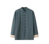 Camicia a maniche lunghe Tai Chi Hanfu casual in stile cinese grigio primavera estate uomo, EN8, M