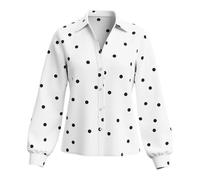 Camicia a Pois Donna Camicie da Donna, Camicia a Maniche Lunghe a Pois, Stile Four Seasons Daily, Colletto alla Moda per L'Estate(L)