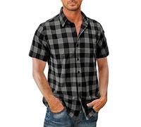 Camicia A Quadri A Maniche Corte Uomo Camicie Traspiranti per Il Tempo Libero Camicia da Bavero Estivo da Uomo Fit Camicia Base Uomo Camicia Sportiva Casual Uomo A-Grey M