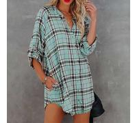 Camicia a quadri azzurra chiara con maniche lunghe, midi, taglia XXL